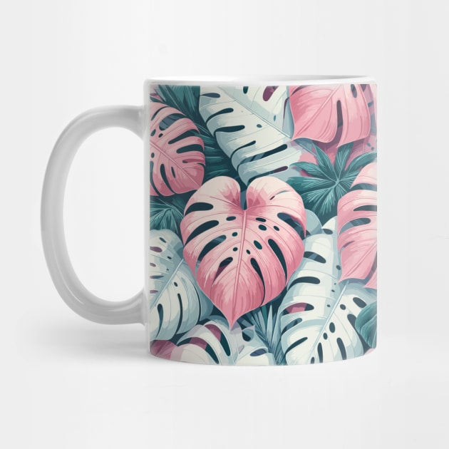 Coral Pink Monstera Tropical Leaves by Siha Arts